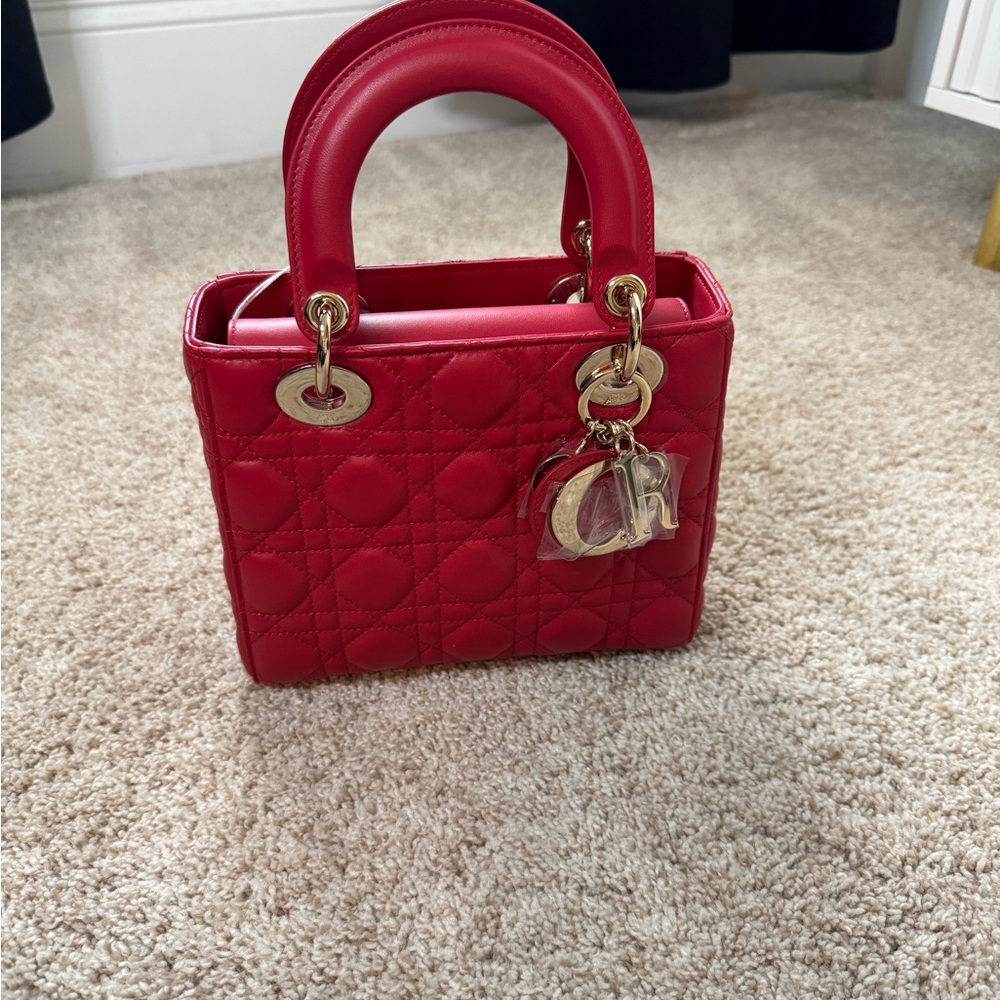Authentic New Dior Red Mini Bag with Gold Accents